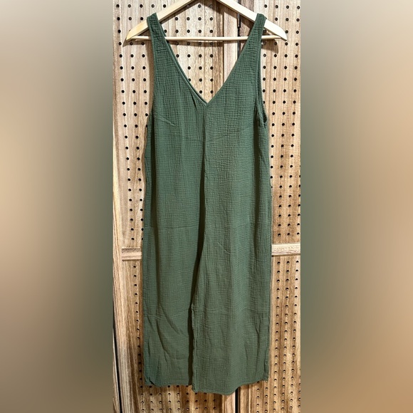 Army Green Wide-Leg Gauze Cotton Pajama Jumpsuit Overalls Romper Loungewear - Picture 3 of 3
